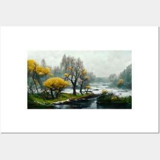 Yellow Trees by the River Posters and Art